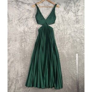 Abercrombie & Fitch Giselle Emerald Green Pleated Cutout Maxi Dress XS Prom Chic